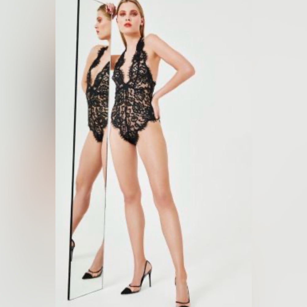 Bluebella Black Lace Plunge Teddy Bodysuit size XL NWT
